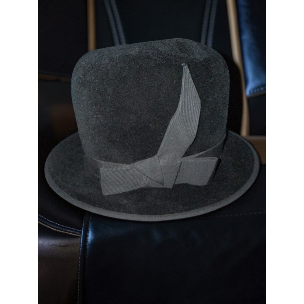 "Vintage 1950s Sally Victor Headline Black  Felt Bowler Cloche Hat, Cherry & Web